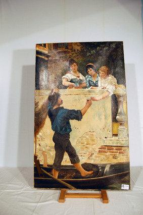 Painting of gondolier with girls 